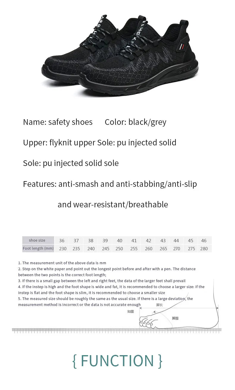 Lightweight Safety Shoes Men Steel Toe Sneakers Puncture Proof Breathable Work Safety Boots Man Comfy Construction Work Shoes
