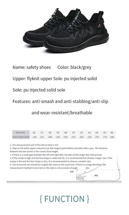 Lightweight Safety Shoes Men Steel Toe Sneakers Puncture Proof Breathable Work Safety Boots Man Comfy Construction Work Shoes