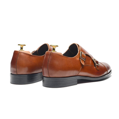 Luxury Men's Wedding Formal Shoes Genuine Leather Pure Brown Black Double Buckle Monk Strap Cap Toe Business Office Dress Shoes