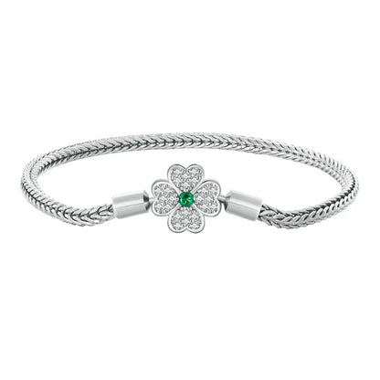 925 Sterling Silver Zircon Rose Buckle Bracelet Snake Chain for Women Bead Charm DIY Chic Jewelry Gift BSB096