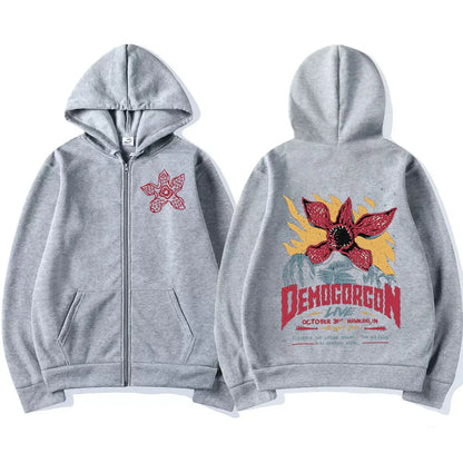 Eddie Munson The Demogorgon Zipper Hoody Men Women Cannibal Flower Monster Print Jacket Pullover Sweatshirt Oversized Streetwear