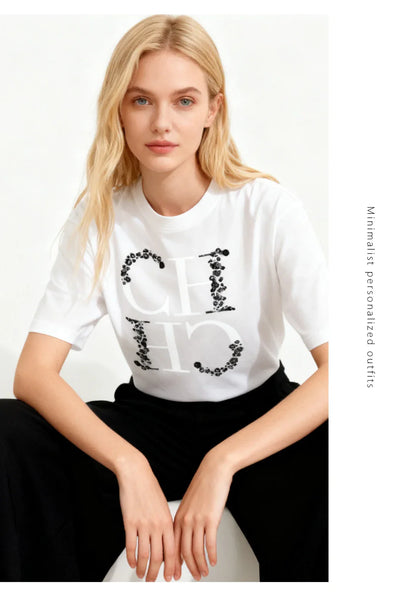 Letter Printed Fashionable Black T-shirt Trendy Streetwear Fashionable Men's and Women's Casual Loose Short Sleeved Top