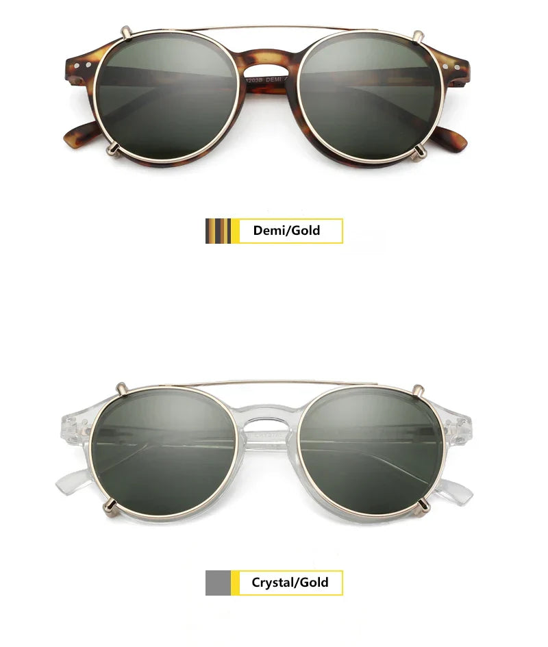 Steampunk Style Glasses (Anti Blue Light Blocking Eyewear) + Clip Lenses（Polarized Sunglasses Clips）for Women Men