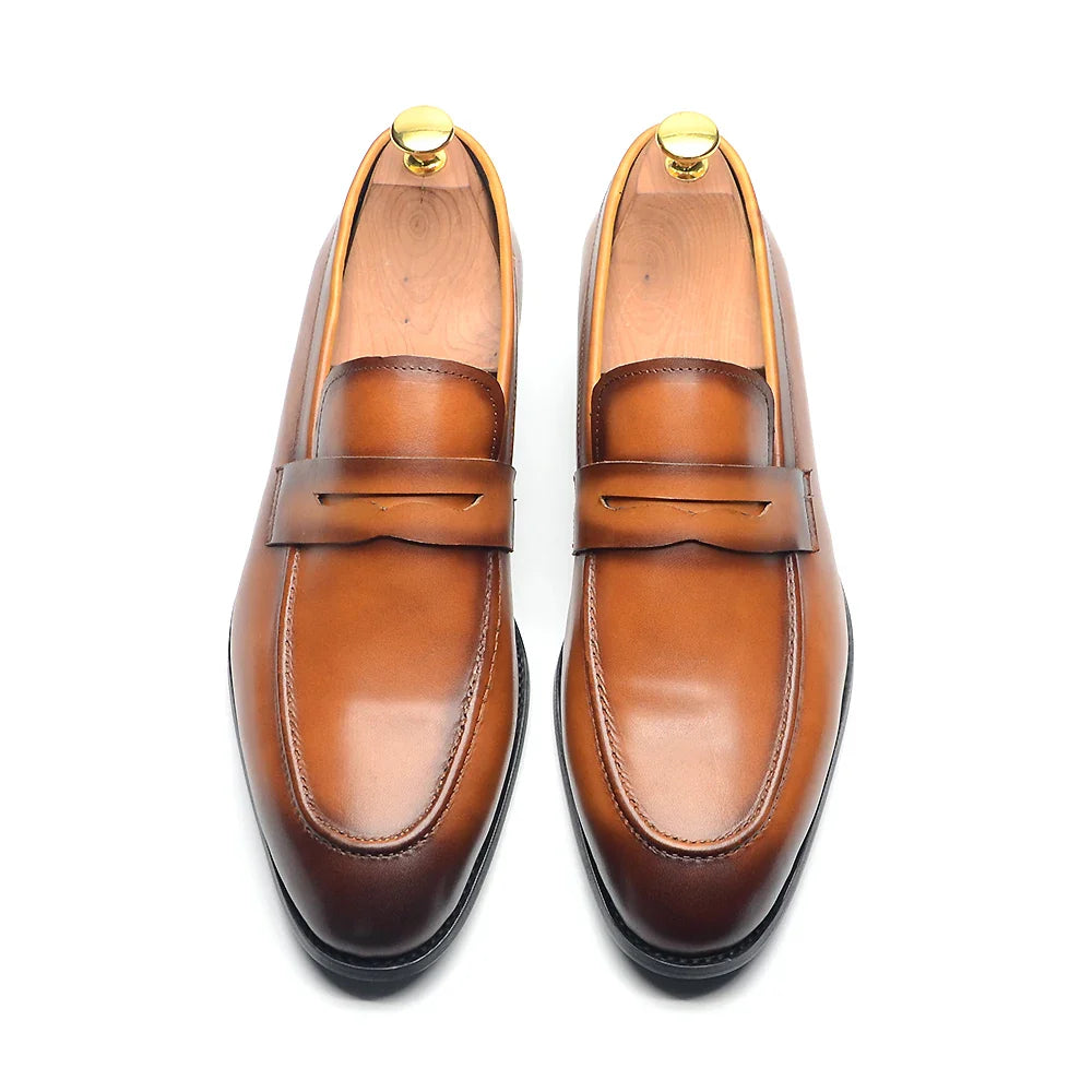Luxury Brand Slip-On Men's Dress Shoes Genuine Leather Italian Penny Loafers Brown Blue Black Wedding Party Formal Footwear Male