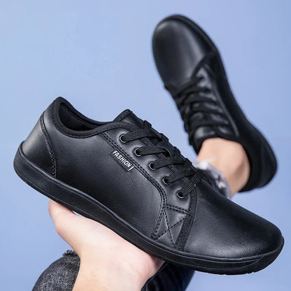 Wide Toe Men Minimalist Shoes Comfortable Sneakers Leather Casual Shoes Black Slip On Leisure Loafers Drive Office