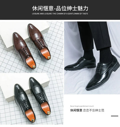 Trend Brogues Casual Business Shoes Men Wedding Pointed Toe Office Formal Social Leather Shoes For Men Trend Men's Dress Shoes