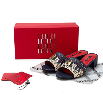 Fashionable High Quality Metal Lock Monogram Print Women's Low Heeled Slippers Temperament Versatile Women's Slippers
