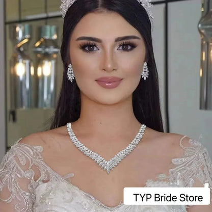 2024 Fashion Minimalist 4-piece Cubic Zirconia Bridal Wedding Jewelry Set Saudi Nigeria Women's Romantic Wedding Dress