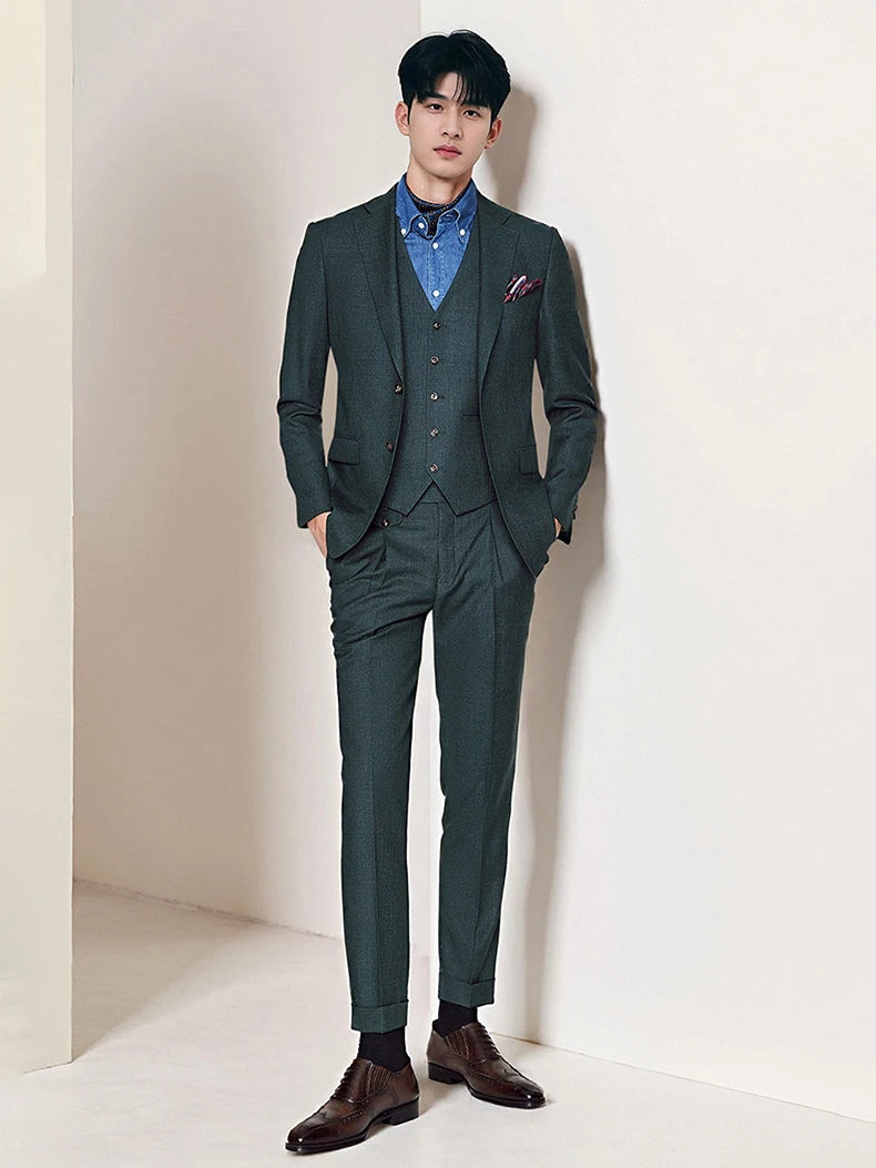 Men's Dark Green Suit Business Casual Wedding Suit Blazer & Pant Set Groom Tuxedo Alternative for Professional Office & Ceremony