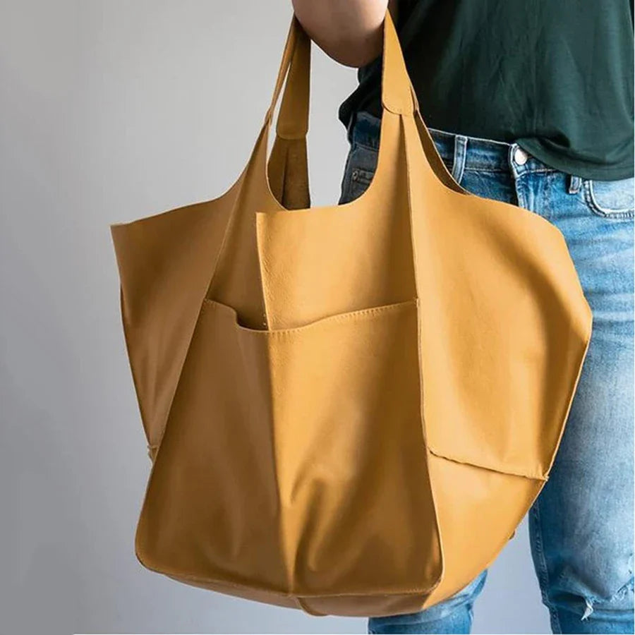 Fashionable and minimalist large bag with soft leather and large capacity shopping bag for women, one shoulder hand-held large b