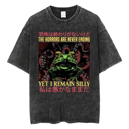 Amare Box No Thoughts Head Empty Japanese T-shirt Funny Capybara Vintage Washed T Shirt Men Women Casual Loose Short Sleeve Tees