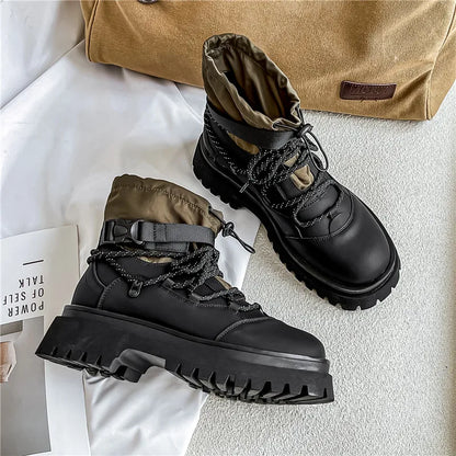Fashion Men Casual Boots Designer High Top Mens Ankle Boots Winter Work Boots Breathable Walking Sneakers Black Leather Boots