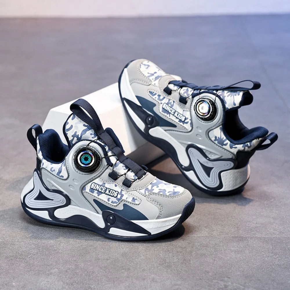 Children Basketball Shoes Swivel Button Boys Fashion Sneakers Girls School Sport Shoes Kids Casual Trainers Outdoor Shoes