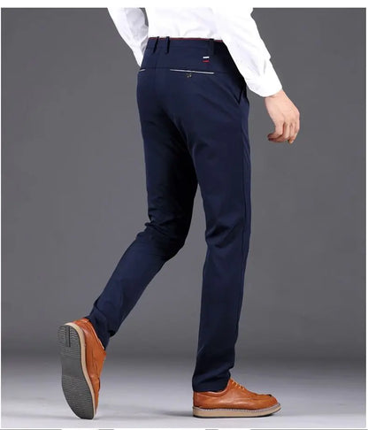 Men's Stretch Dress Pants Wrinkle Free, Slim Fit Business Trousers for Office, Spring Summer Lightweight Chino Slacks Black Blue