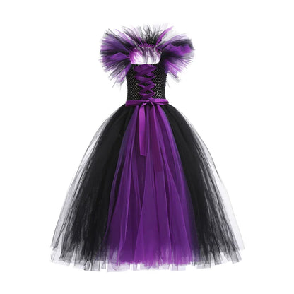 Fantasia Malévola Infantil Meninas Vestido Princesa Bruxa Festa a Fantasia Roupa de Carnaval Infantil Disfarce sem Mangas