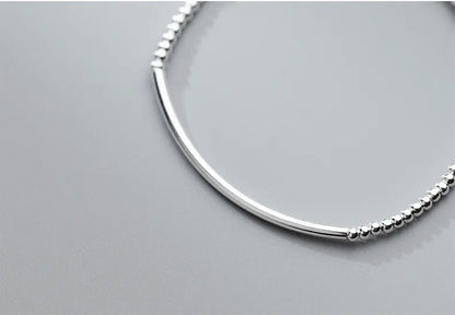 16cm Bracelets For Women Silver 925 Heart Silver Elastic Rope Round Bead Chain Sterling 925 Silver Women's Bracelet