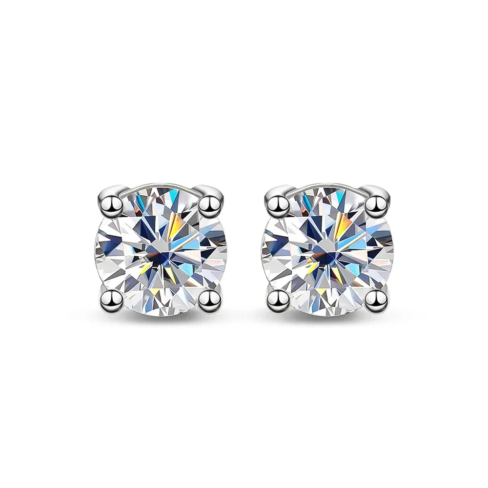 0.5/1/2 CT Real D VVS1 White Black Green Moissanite 100% 925 Sterling Silver Stud Earrings Sparking Fine Jewelry For Women