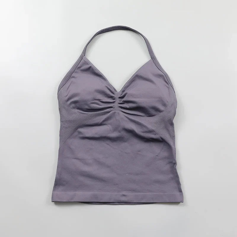 Yoga Longline Strappy Top Leggings Set Women's Backless Camisole Built-In bra Vest High-Waisted Hip Lift Gym Shorts Sports Set