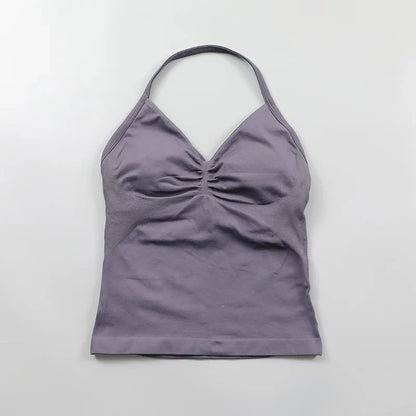 Yoga Longline Strappy Top Leggings Set Women's Backless Camisole Built-In bra Vest High-Waisted Hip Lift Gym Shorts Sports Set