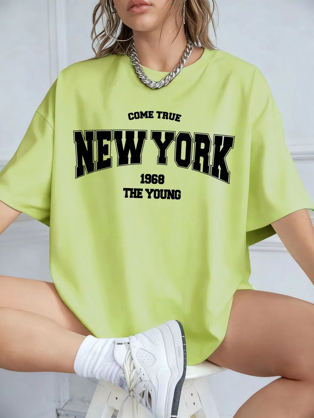 Quando 1968 A Nova Iorque É Jovem Camisetas Femininas De Algodão Oversize Camisetas Diárias Criatividade Roupa Casual Individual De Rua