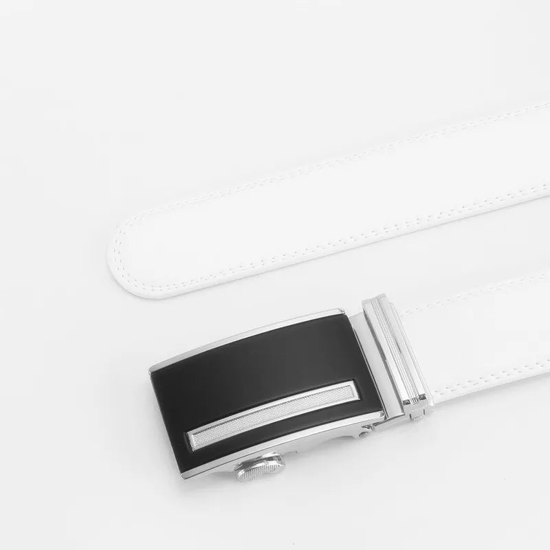 3.5cm White Color Click Belt for Men Unisex Genuine Leather Waist Straps for Jeans Automatic buckle Belts