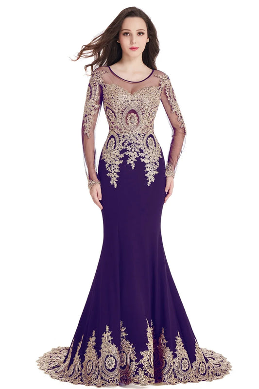 Prom Dresses Women Beading Long Sleeve Backless Elegant Lace Applique Formal Evening Party Gown For Bride Robe De Soirée