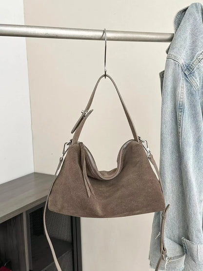 Genuine Leather Fashion Autumn Winter Boston Tote Soft Matte Suede Cow Leather Women's Handbag Shoulder Crossbody Bag For Women