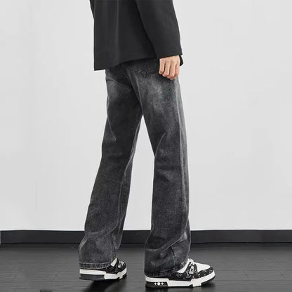 Black high-end micro flared jeans men's style 2025 spring new flared pants American high street curved casual pants