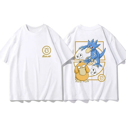 Short Sleeve T-Shirt Gengar Psyduck Mewtwo Printed Men's Boys and Girls Summer New Fashion Top