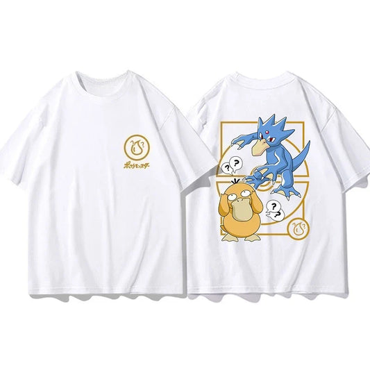 Short Sleeve T-Shirt Gengar Psyduck Mewtwo Printed Men's Boys and Girls Summer New Fashion Top