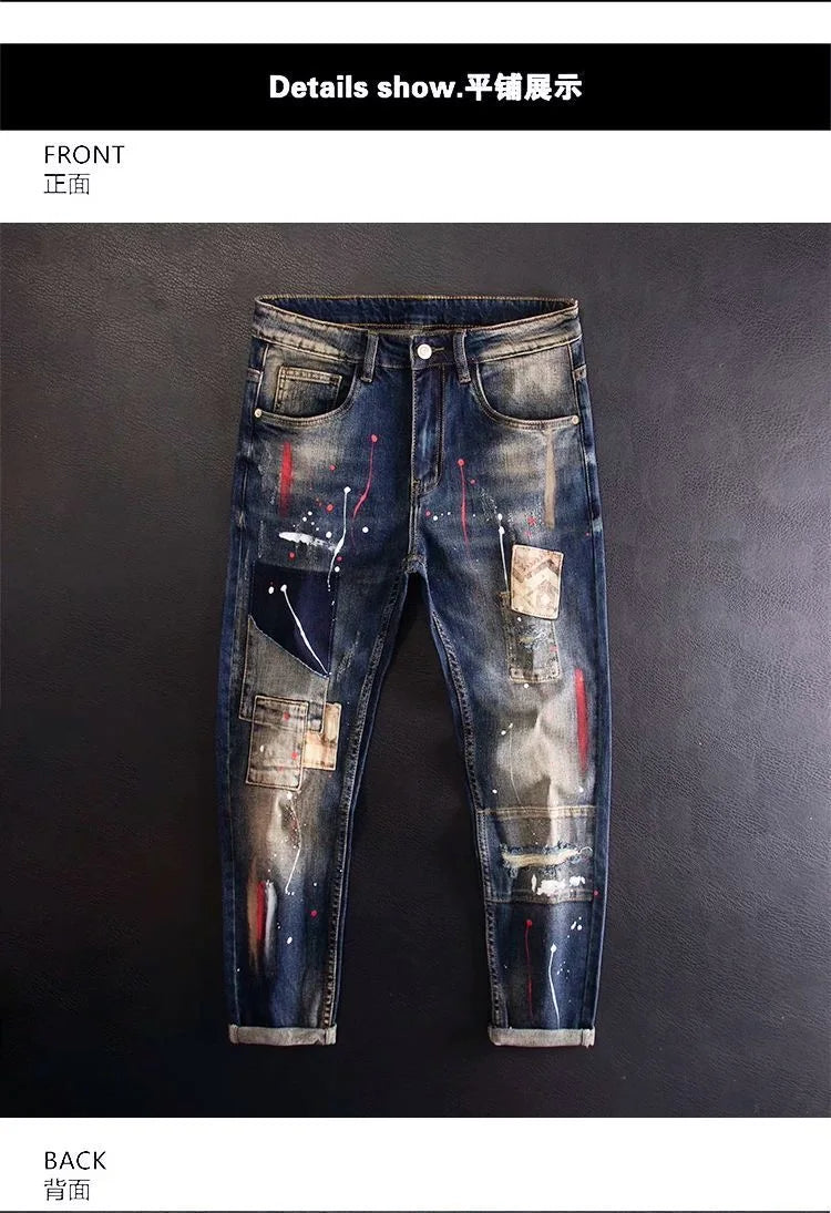 2024 Spring and Autumn New Fashion Trend Printed Straight Leg Stretch Jeans Men's Casual Loose Comfortable High Quality Pants
