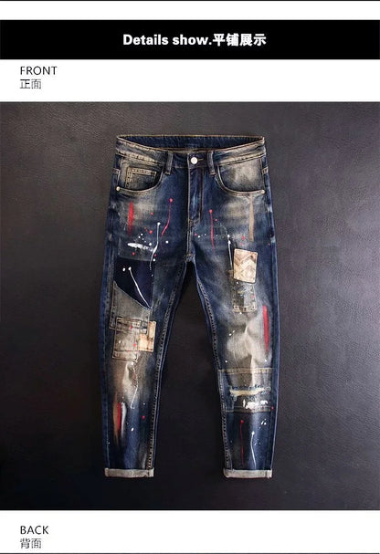 2024 Spring and Autumn New Fashion Trend Printed Straight Leg Stretch Jeans Men's Casual Loose Comfortable High Quality Pants