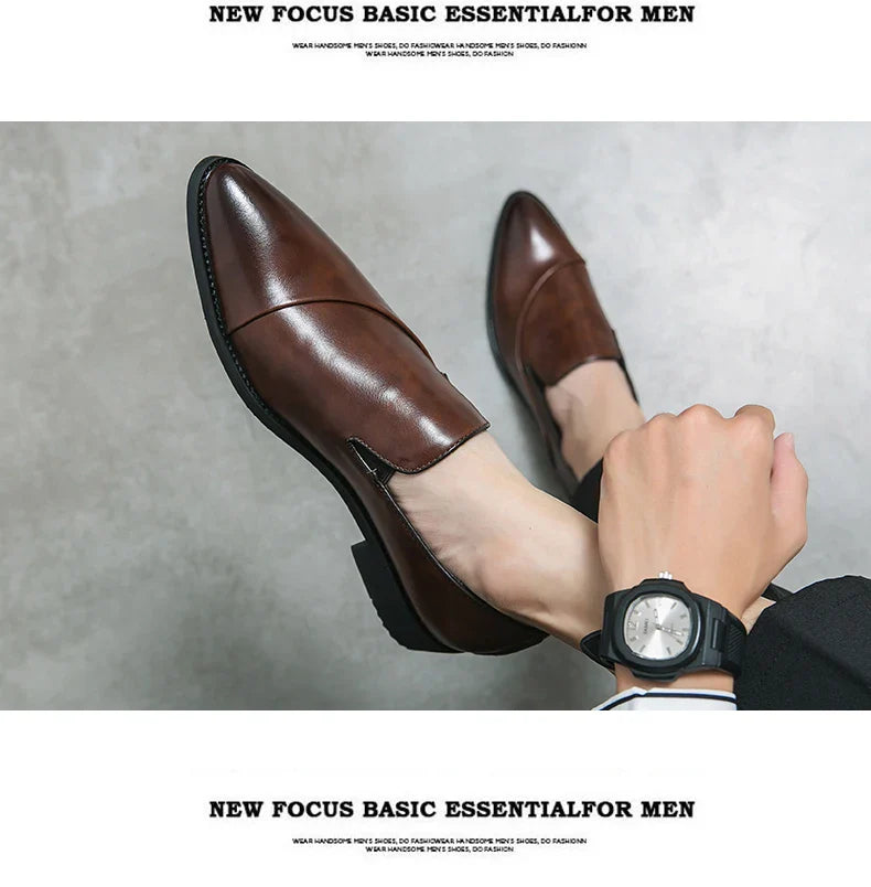 Casual Leather Shoes Large Size Men Business Shoes 2026 New Slip on Pointed leather Loafers Hand Polished Leather Casual Shoes
