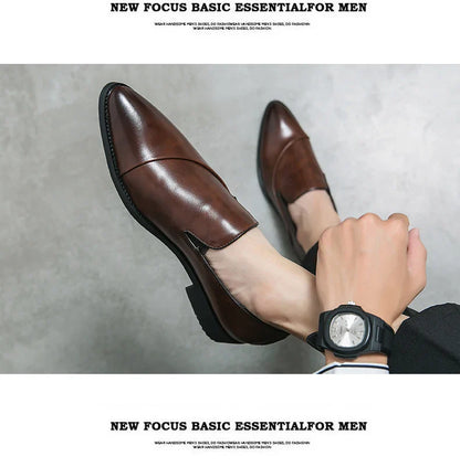 Casual Leather Shoes Large Size Men Business Shoes 2026 New Slip on Pointed leather Loafers Hand Polished Leather Casual Shoes