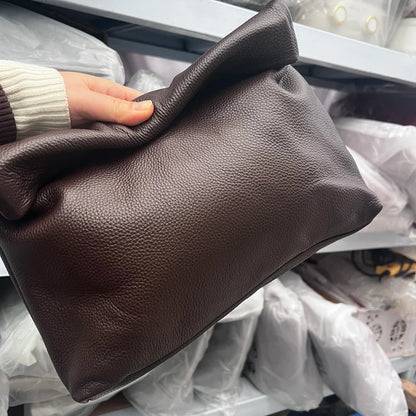 Leather Cowhide Handbag High Quality Leather Women's Foldable Designer Handbag Simple Magnet Handle Bags