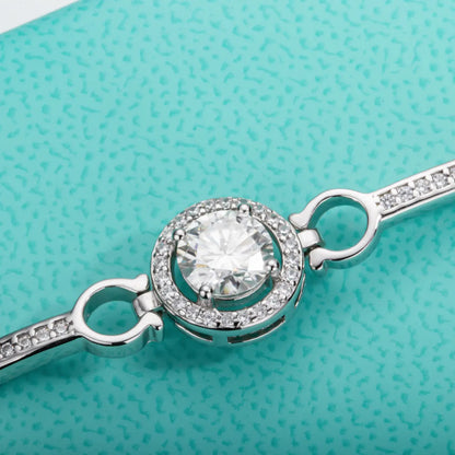 1ct D Color Moissanite Bracelet 925 Sterling Silver 18K White Gold Plated Adjustable Bangle for Women