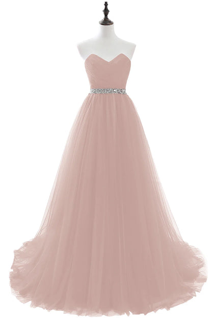 A-line Strapless Tulle Royal Blue Evening Dresses Lace Up Crystal Sequin Formal Party For Bride Sexy Prom Gown Wedding Party