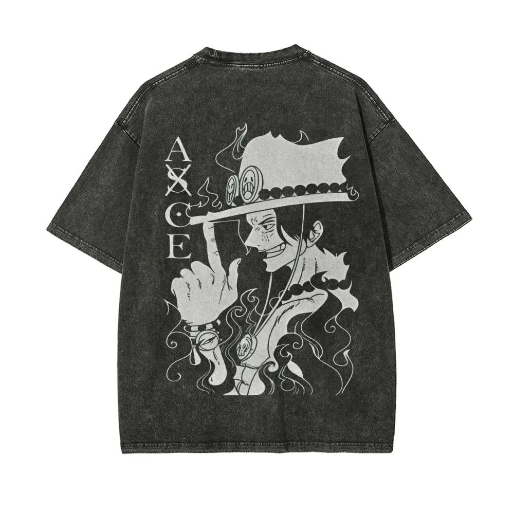 Anime Retro Washed Printed T-shirt for Men and Women 2025 Popular Summer Street Casual Short-sleeved Crew Neck Top