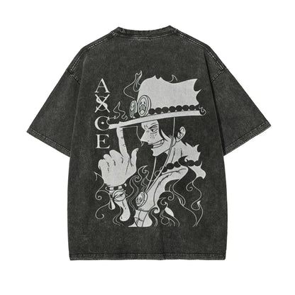 Anime Retro Washed Printed T-shirt for Men and Women 2025 Popular Summer Street Casual Short-sleeved Crew Neck Top
