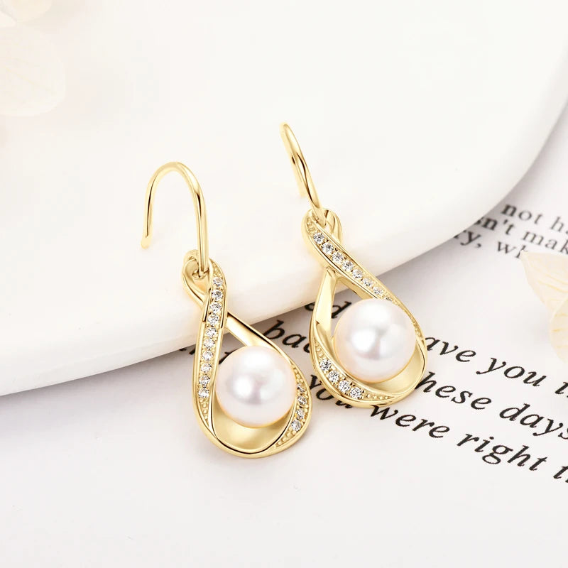 Moissanite Natural Freshwater Pearl Infinity Pendant Necklace & Earrings Sets for Women 925 Sterling Silver Wedding Jewelry Set