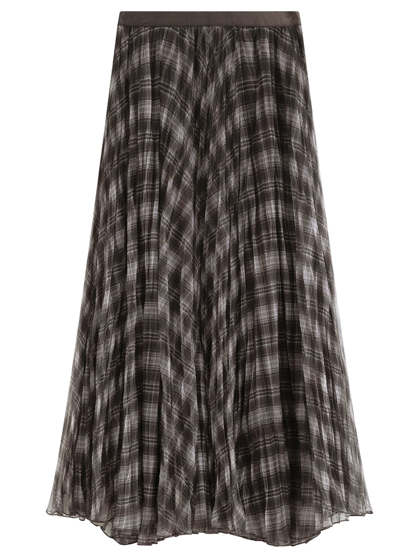 Retro Plaid Mesh A-line Skirt for Women New Spring Style for 2026 Flowing Draped Skirt Ankle-length Streetwear Citywalk Ins