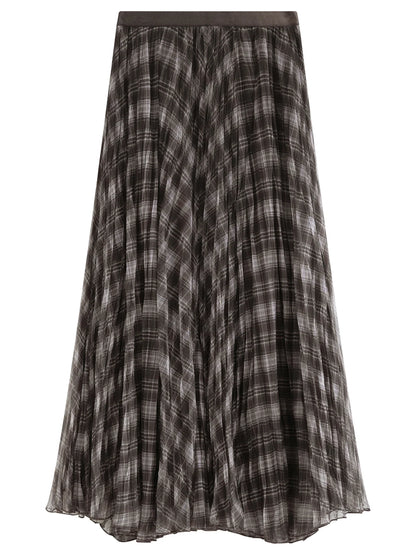 Retro Plaid Mesh A-line Skirt for Women New Spring Style for 2026 Flowing Draped Skirt Ankle-length Streetwear Citywalk Ins