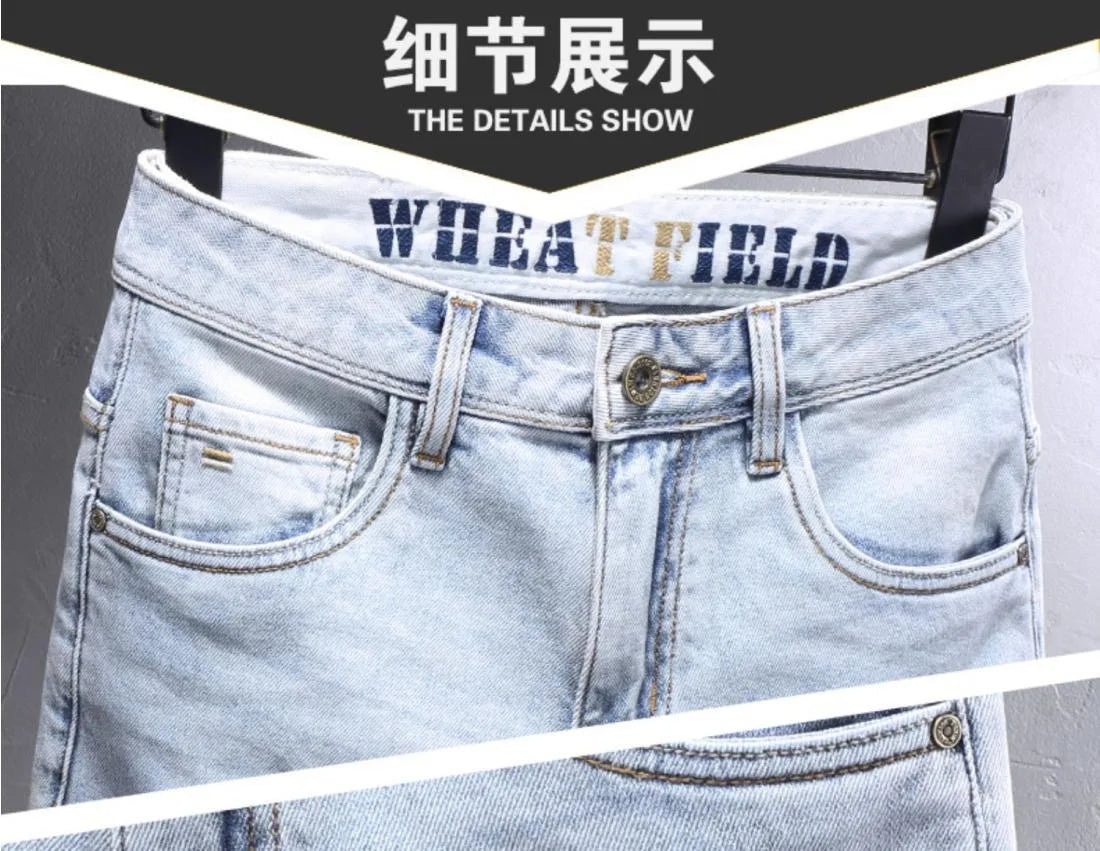 Spring and Autumn New Fashion Trend Solid Color Straight Stretch Denim Pants Men Slim Breathable High Quality Small Foot Pants