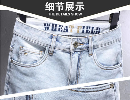 Spring and Autumn New Fashion Trend Solid Color Straight Stretch Denim Pants Men Slim Breathable High Quality Small Foot Pants