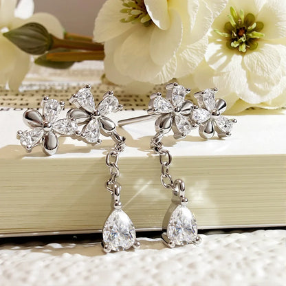 Waterdrop Long Full Moissanite Drop Earrings for Women 100% S925 Silver 0.3carat Pear Cut Lab Diamond Earring with Certificate