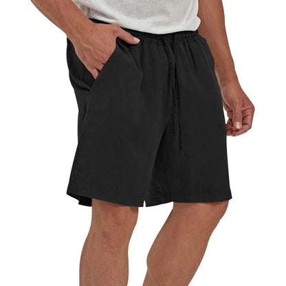 Summer Mens Linen Elastic Shorts Lightweight Cotton Trousers Pockets Breathable Beach Pants Fitness Sweatwear Shorts Men