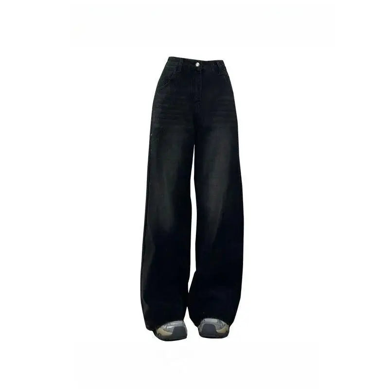 Jeans For Woman Y2k Clothes Black Gray Korean Loose Straight Denim Pants High Waist Wide Leg Trousers Autumn Vintage Style