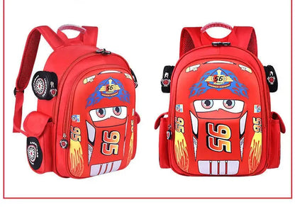 Car Children's Bag Kindergarten Boy's Backpack Lightning Cartoon Multi Pocket Three-dimensional Schoolbag For Kids