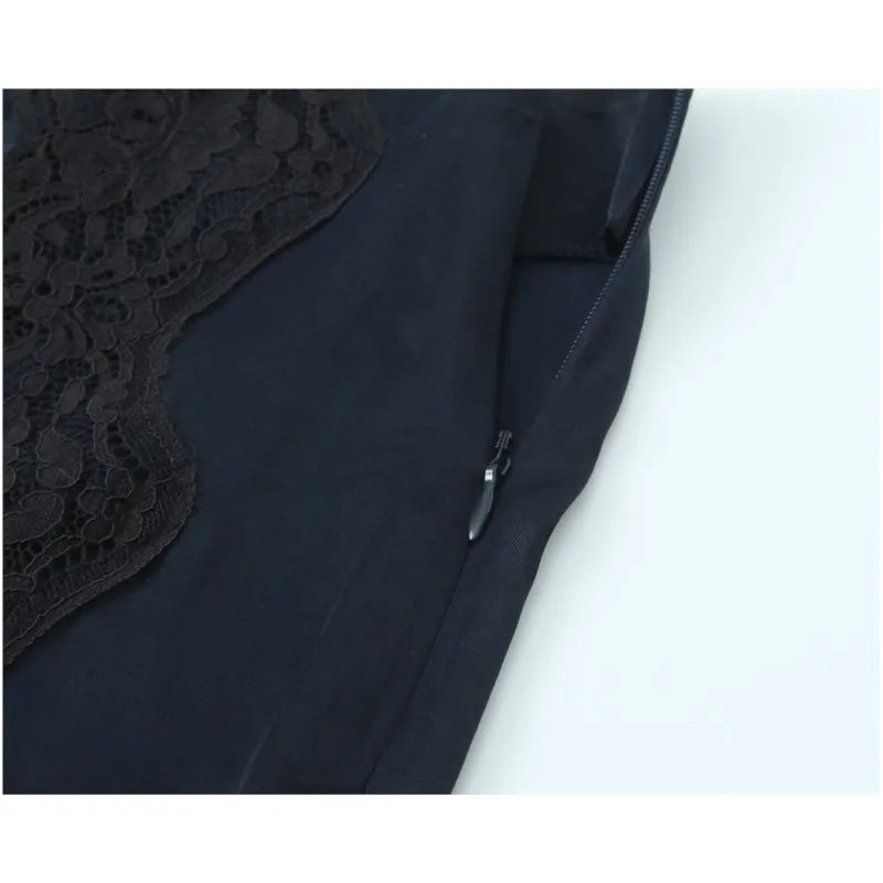 Women Satin Mini Skirt with Lace Spring Summer Mid Waist Women's Asymmetric Hem Skirt Side zip Women's Chic Skirts