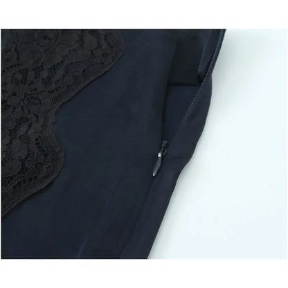 Women Satin Mini Skirt with Lace Spring Summer Mid Waist Women's Asymmetric Hem Skirt Side zip Women's Chic Skirts